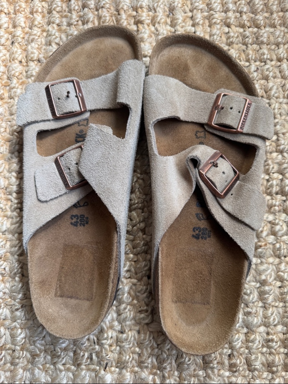 Birkenstock Arizona Taupe Suede Two-Buckle Sandals - Men size 43